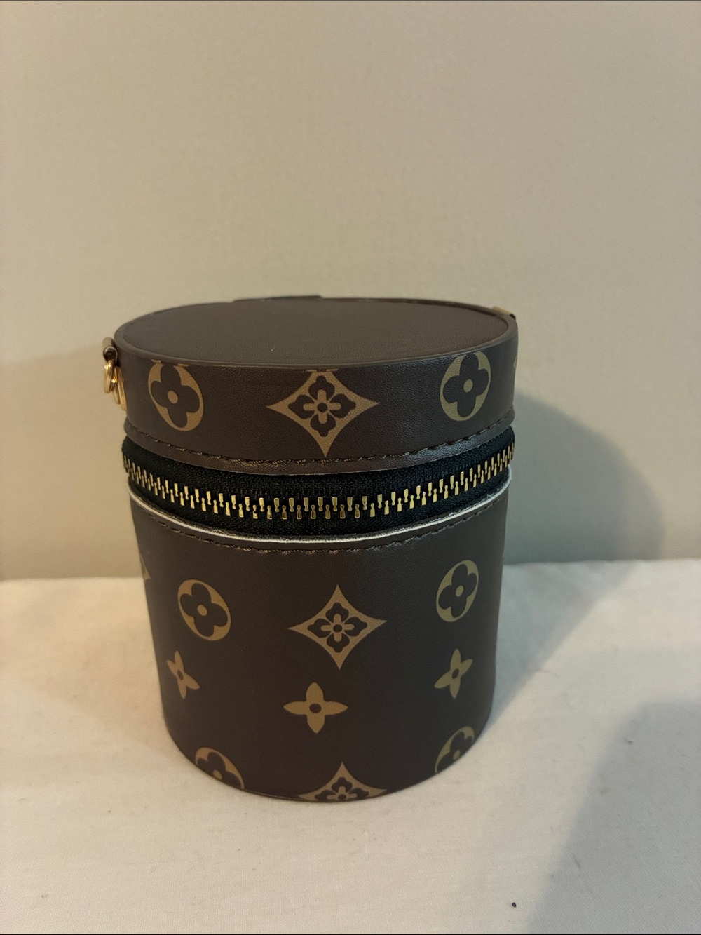 Vintage Brown & Tan Monogram Cylindrical Case
